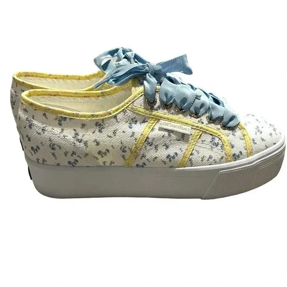 LoveShackFancy Superga Platform Sneakers sz EU 40 US 9 Low Top Yellow Blue Shoes - Picture 2 of 16